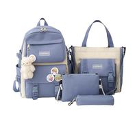 Borsa tote per bambini | Zaino da viaggio in 4 pezzi con astuccio, borsa a tracolla, borsa per la scuola per ragazzi e ragazze Borsa per libri per scuola, lavoro, Blu, verwijzen naar de beschrijving