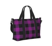 Borsa tote per computer portatile da donna, da lavoro, con stampa a quadri viola e nero, 1 borsa per la notte da donna, da viaggio, da palestra, da uomo, per oggetti personali, borsa da viaggio a