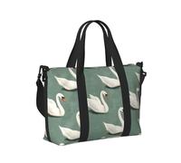 Borsa tote per computer portatile da donna, da lavoro, elegante stampa bianca con cigno borsa per la notte da donna, da viaggio, da palestra, da uomo, per oggetti personali, borsa da viaggio a