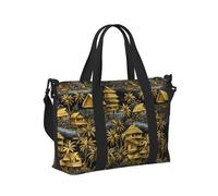 Borsa tote per computer portatile da donna, da lavoro, stile hawaiano, retrò, con stampa di paesaggi dorati, borsa da viaggio da donna, borsa da viaggio da donna, borsa da palestra da uomo, borsa da