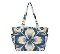 Borsa tote per donna borsa da spiaggia per infermiere viaggio lavoro con portabicchieri stile nordico fiocco di neve Paisley fiore blu oro
