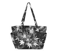 Borsa tote per donna borsa da spiaggia per piscina palestra drogheria viaggio con porta bicchiere tasca schizzi di inchiostro grigio fogliame