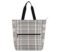 Borsa tote per libri a quadri, colore bianco neutro, marrone, per bambini, donne, uomini, leggera, riutilizzabile, con cerniera, per scuola, shopping, viaggi, arcobaleno