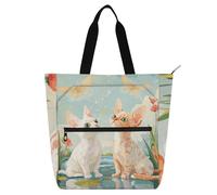 Borsa tote per libri con gatti del Devon Rex, per ragazzi, ragazze, adulti, impermeabile, riutilizzabile, con tasche con cerniera, per università, shopping, spiaggia