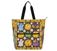 Borsa tote per libri di Halloween, motivo floreale, arancione, per bambini, donne, uomini, leggera, per scuola, spiaggia, shopping, con cerniera, per scuola e tempo di gioco, arcobaleno