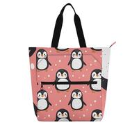 Borsa tote per libri in stile cartone animato con pinguino, per bambini e adulti, borsa da spiaggia leggera gotica con cerniera per scuola, shopping, spiaggia, forniture scolastiche arcobaleno