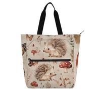 Borsa tote per libri in terracotta con motivo riccio in stile cartone animato, per bambini e adulti, borsa da spiaggia gotica resistente all'acqua, borsa per la spesa, con cerniera, per scuola, lavoro