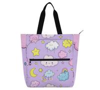 Borsa tote per libri viola pesca con stelle arcobaleno carino cartone animato per ragazzi ragazze donne resistente all'acqua borsa per la spesa con cerniera per la scuola shopping spiaggia