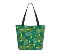 Borsa tote per racchette da tennis e palline da donna, leggera e riutilizzabile, in tela con cerniera, cinturino da polso, in cotone, per borse della spesa, borse della spesa