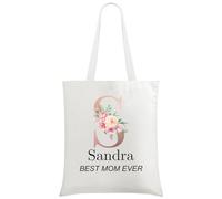 Borsa tote personalizzata, in tela, con iniziale e logo personalizzato con testo fotografico, con lettere dell'alfabeto, per donne, damigella d'onore, insegnante, compleanno, matrimonio, regalo