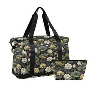 Borsa tote pieghevole elegante con ninfea oro e verde per la notte Tote e bagaglio con borsa da toilette per escursionismo
