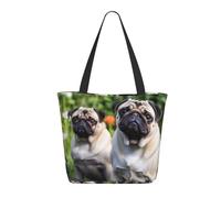Borsa Tote Pugs In The Garden Borsa Da Piscina Grande Capacità Riutilizzabile Borsone Da Viaggio, Per Quotidiano Vita, Yoga, Scuola, 50x40cm