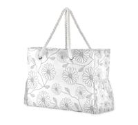 Borsa tote robusta con motivo margherita nera e bianca con tasche laterali a spalla Weekender durante la notte per piscina, palestra, generi alimentari e viaggi