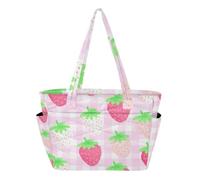 Borsa tote rosa con fragole carine per le donne, borsa tote leggera con cerniera