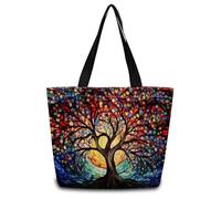Borsa Tote Stained Glass World Tree Zaino Casual Borsa Lavabile Personalizzata Shopper In Tela, Per Yoga, Scuola, Donna, 50x40cm