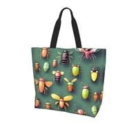 Borsa tote stampata con piante grasse dei cartoni animati, borsa a tracolla, adatta per viaggi, spiaggia e shopping quotidiano., Atlante degli insetti, Taglia unica