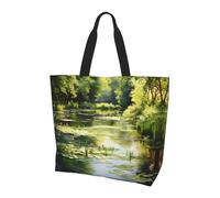 Borsa tote stampata con topini, borsa a tracolla, adatta per viaggi, spiaggia e shopping quotidiano., Ninfee nello stagno, Taglia unica