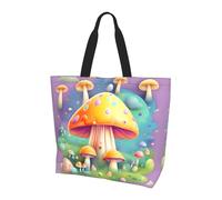 Borsa tote stampata marrone tinta unita, borsa a tracolla, adatta per viaggi, spiaggia e shopping quotidiano., Fungo Fantasy Dream, Taglia unica