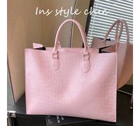 Borsa tote stile pendolare delicato con goffratura a coccodrillo, rosa sakura, versatile, grande capacità, design aperto con texture elegante, può essere portata a mano o a tracolla, adatta per il pen