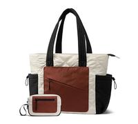 Borsa tote trapuntata di lusso da donna con mini pochette staccabile - Borsa a tracolla grande da lavoro e da viaggio con cerniera, for ufficio(Black-brown (with small pouch))