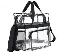 Borsa tote trasparente, borsa da toilette da viaggio in PVC trasparente, borsa a tracolla da donna, borsa da spiaggia con manico, cerniera e tasche per shopping, sport, festival, stadio, viaggi, Nero