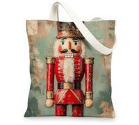 Borsa tote vintage in tela con schiaccianoci per lo shopping, 33 x 38 cm, borsa della spesa riutilizzabile per donne, borsa della spesa per donne, lavoro invernale, viaggio, decorazione regalo