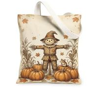 Borsa tote vintage in tela con scritta "Spaventapasseri", 33 x 38 cm, Beige