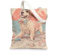 Borsa tote vintage in tela con stampa animalier, borsa per la spesa riutilizzabile, leggera e lavabile, tracolla da spiaggia, Beige, 13x15 Inch