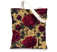 Borsa tote vintage in tela floreale, elegante motivo a rose, borsa per la spesa riutilizzabile, leggera e lavabile, borsa a tracolla in tela per palestra, viaggi, spiaggia, picnic, 33 x 38 cm
