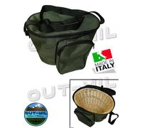 Borsa tracolla artigianale raccolta funghi gerla cesto vimini verde mimetica