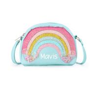 Borsa Tracolla Bambina Personalizzata con Nome Borsetta Arcobaleno per Bambini Piccola Borsa a Spalla in Pelle PU Tracolla Regolabile Regalo Compleanno Natale Ritorno a Scuola (#4)