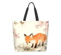 Borsa Tracolla Cute Fox Daisies Cherries Borsa A Mano Grande Resistente Borse A Spalla Per Viaggi Picnic Shopping