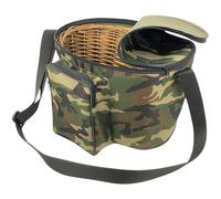 acquaverde | Borsa a Tracolla Portafunghi Professionale, con Tasca, Verde Mimetico, Cesto in Vimini per Raccolta Funghi e Pic-Nic - cm. 38x28x22