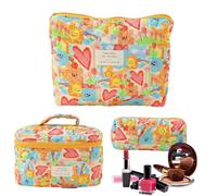 Borsa trapuntata - Beauty case estetico | Borsa da viaggio trapuntata per cosmetici estetici per donne e ragazze multifunzione, Love Graffiti Borsa a Mano Grande+Media+Piccola, Refer to description