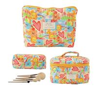 Borsa trapuntata - Borsa per il trucco in cotone - Borsa da viaggio trapuntata per cosmetici estetici per donne e ragazze multifunzione, Love Graffiti Borsa a Mano Grande+Media+Piccola, Refer to