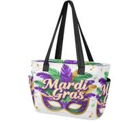 Borsa trapuntata con chiusura a cerniera, tasche e maschera di carnevale | Borsa a tracolla per computer portatile, per insegnanti, infermiere, scuola, ufficio