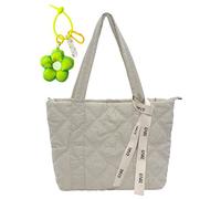 Borsa trapuntata da donna, in nylon, borsa a tracolla con cerniera, stile causale, con manico superiore, per lavoro, scuola, shopping, viaggi, Beige, extra-large