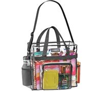 Borsa trasparente approvata dallo stadio: tasche in rete, spalline, top con cerniera. Perfetto per lavoro, scuola, giochi e concerti., Bordo trasparente/nero
