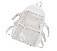 Borsa trasparente di grande capacità delle donne Anime Pin Display Nylon Zaino Scuola Bag, Bianco, Bohemian