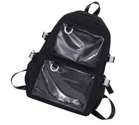 Borsa trasparente di grande capacità delle donne Anime Pin Display Nylon Zaino Scuola Bag, Nero, Bohemian