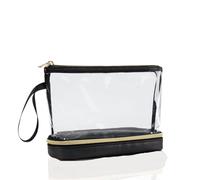 Borsa trasparente piccola da viaggio con scomparti organizer per spazzole, borsa da toilette approvata TSA, per articoli da toeletta da viaggio, accessori essenziali per le vacanze, da donna, nero
