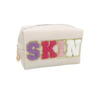 Borsa Trucchi Chenille Letter PU Leather Makeup Bag Waterproof Toiletry Bag Zipper Portable Skin Pouch Cosmetic For Travel Accessor(SKIN Multicolor)