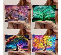 Borsa trucco con cerniera e motivo Albero della Vita, borsa da viaggio multifunzionale per cosmetici, essenziale per studenti durante le vacanze e l'inizio della scuola, borsa da viaggio ideale per or