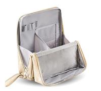 Borsa trucco con supporto - Borsa trucco portatile e multiuso in tessuto Oxford di grande capacità, grande borsa trucco, design verticale per cosmetici e cancelleria (Beige)
