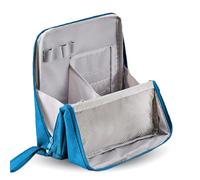 Borsa trucco con supporto - Borsa trucco portatile e multiuso in tessuto Oxford di grande capacità, grande borsa trucco, design verticale per cosmetici e cancelleria (Navy)