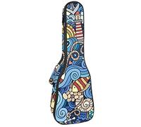 Borsa Ukulele Cartoon Stile Marino Ruota Onda Modello Ukulele Custodia per Soprano Tenore Concert 23 Pollici 10 MM Spessore Morbido Imbottito Cinghie Regolabile Gig Bag