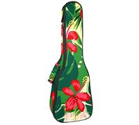 Borsa Ukulele Cina Fiore Rosa Rosso Foglie Tropicali Caso Ukulele per Soprano Tenore Concerto 23 Pollici 10MM Spessore Morbido Imbottito Cinghie Regolabile Gig Bag