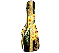 Borsa Ukulele Fiore Tropicale Con Catena Dorata Su Strisce Nere Bianche Ukulele Custodia per Concerto Soprano Tenore 23 Pollici 10 MM Spessore Morbido Imbottito Cinghie Regolabile Gig Bag