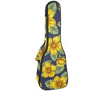 Borsa Ukulele Giallo Fiore Modello Foglie Verde Navy Ukulele Custodia per Soprano Tenore Concert 23 Pollici 10 MM Spessore Morbido Imbottito Cinghie Regolabile Gig Bag