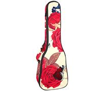 Borsa Ukulele Rosa Rossa Rosa Farfalla Modello Ukulele Caso per Soprano Tenore Concert 23 Pollici 10MM Spessore Morbido Imbottito Cinghie Regolabile Gig Bag